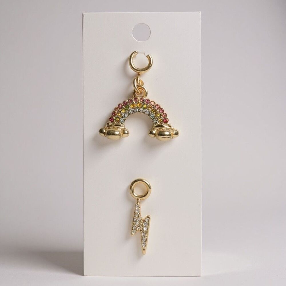 J.Crew Rainbow & Lightning Charms — Gold-Tone 2-Pack, CZ & Glass Accents